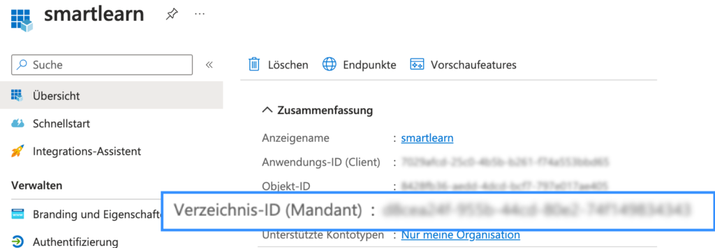 Screenshot App-Registrierung Verzeichnis-ID